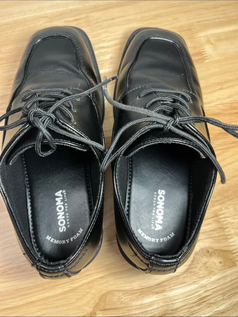 Sonoma Boys Black Lace Up Dress Shoes Memory Foam SNALEXANDER Size 1 Youth